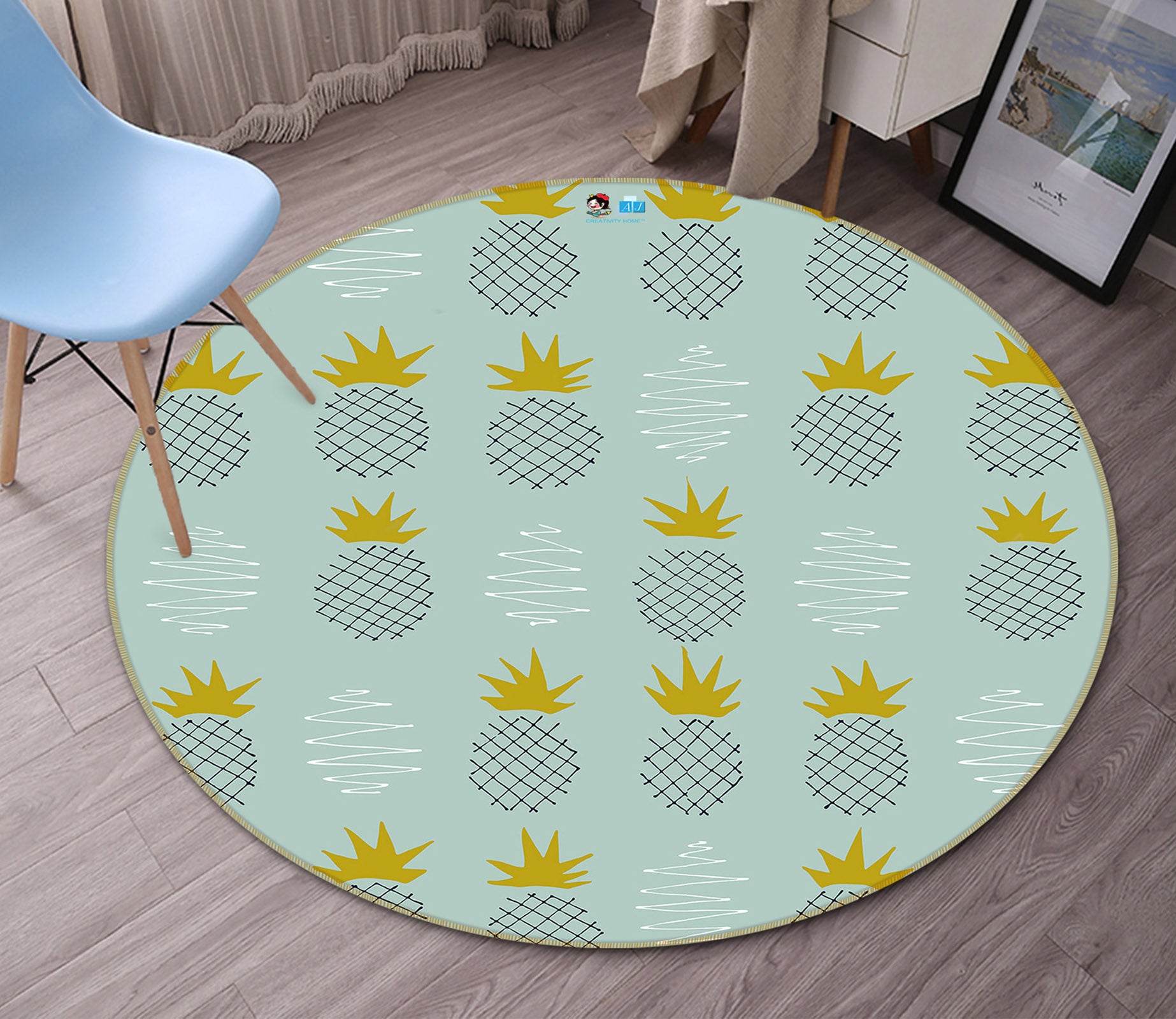 3D Pineapple Pattern 10578 Kashmira Jayaprakash Rug Round Non Slip Rug Mat