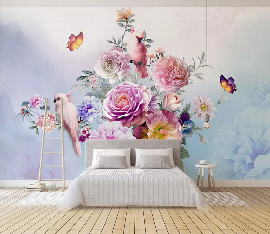 3D Peony Parrot WC584 Wall Murals