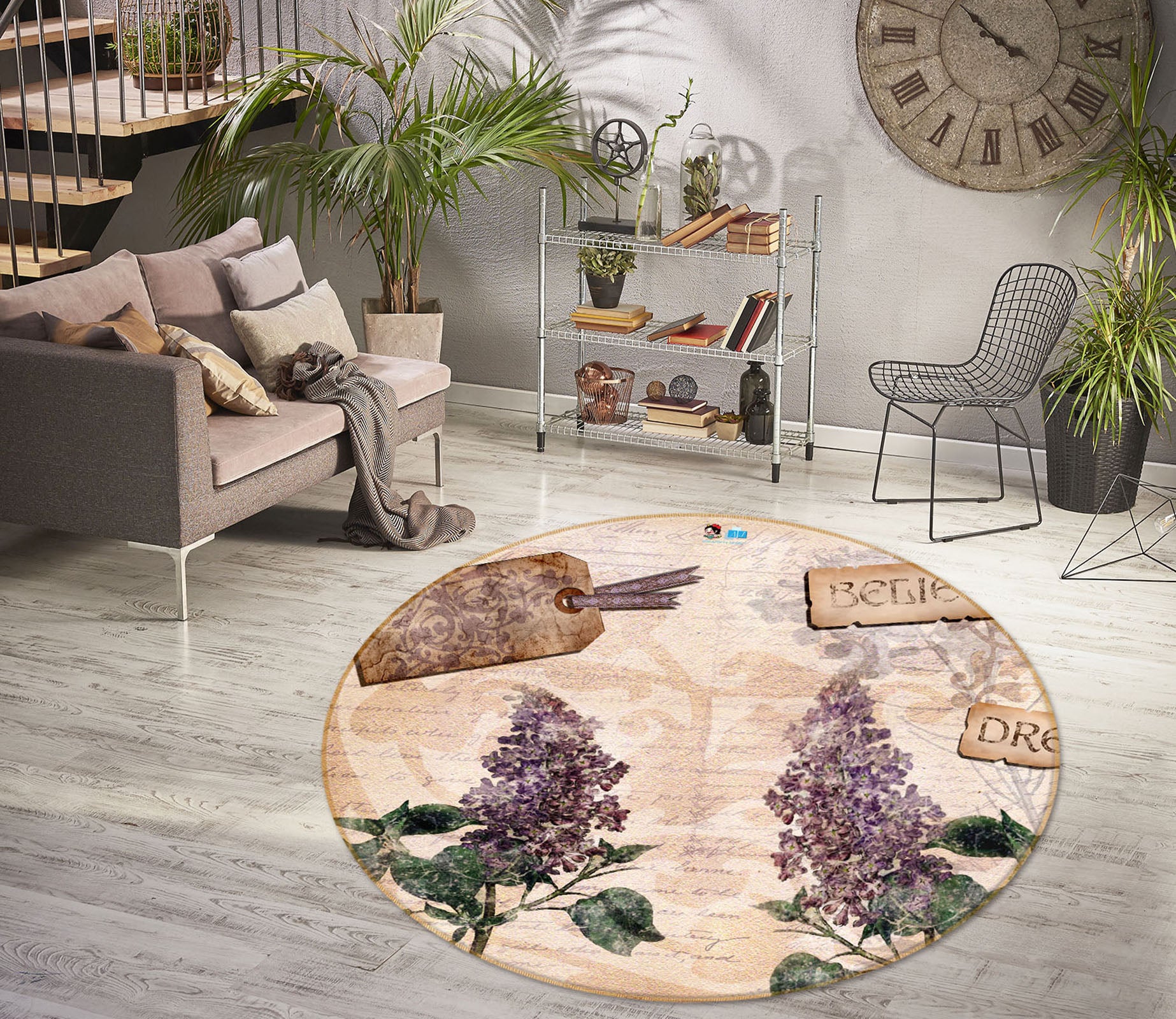 3D Lavender Leaves 8907 Brigid Ashwood Rug Round Non Slip Rug Mat