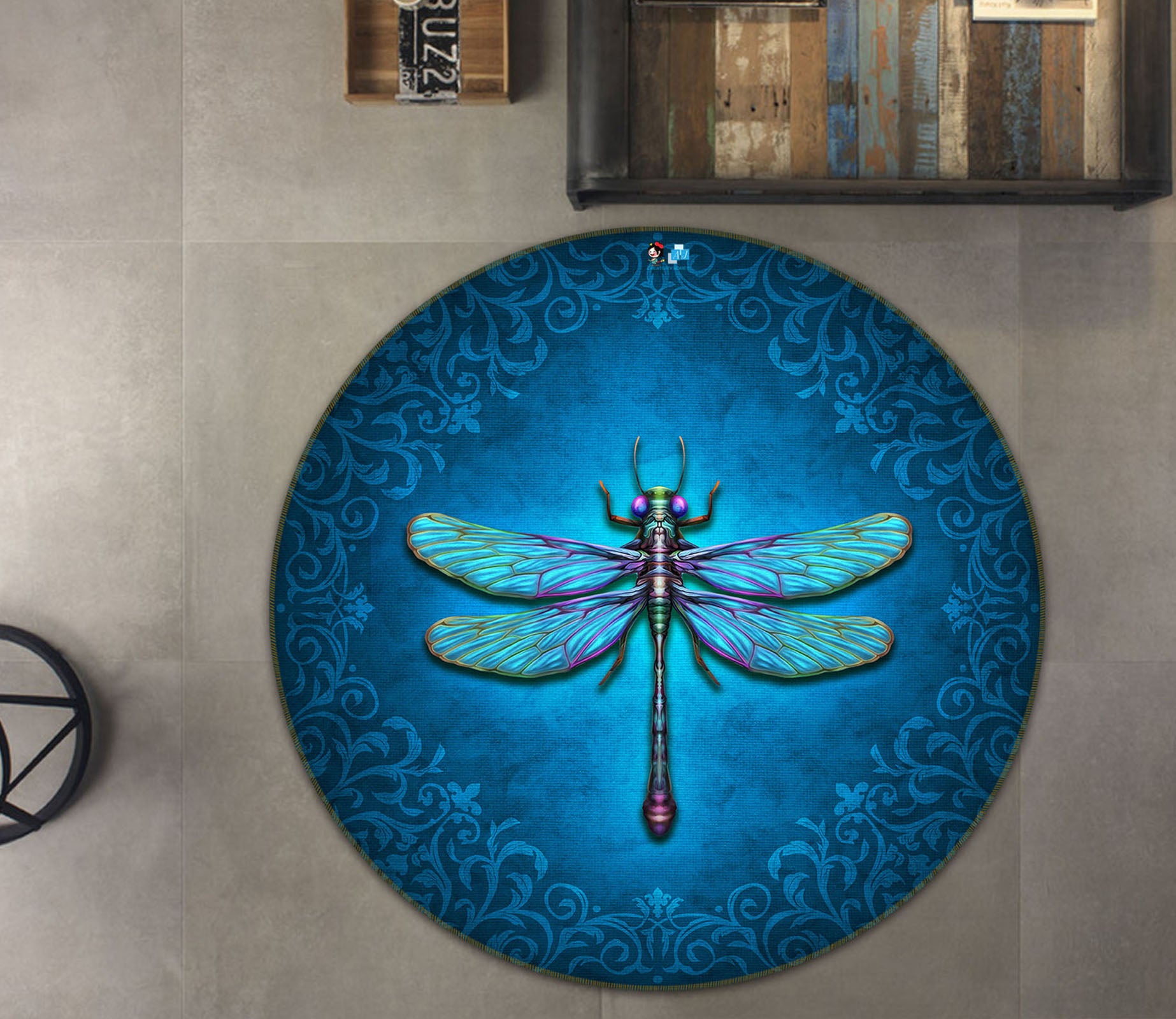 3D Blue Dragonfly 8885 Brigid Ashwood Rug Round Non Slip Rug Mat