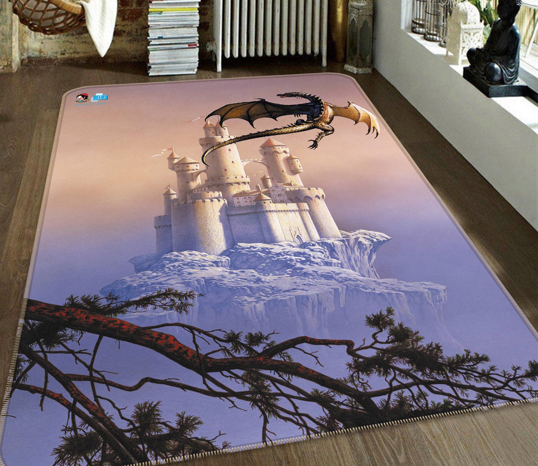 3D Castle Tree Dragon 5186 Ciruelo Rug Non Slip Rug Mat