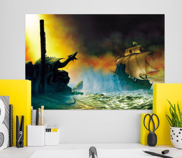 3D Dragon Waves Sailboat 8035 Ciruelo Wall Sticker