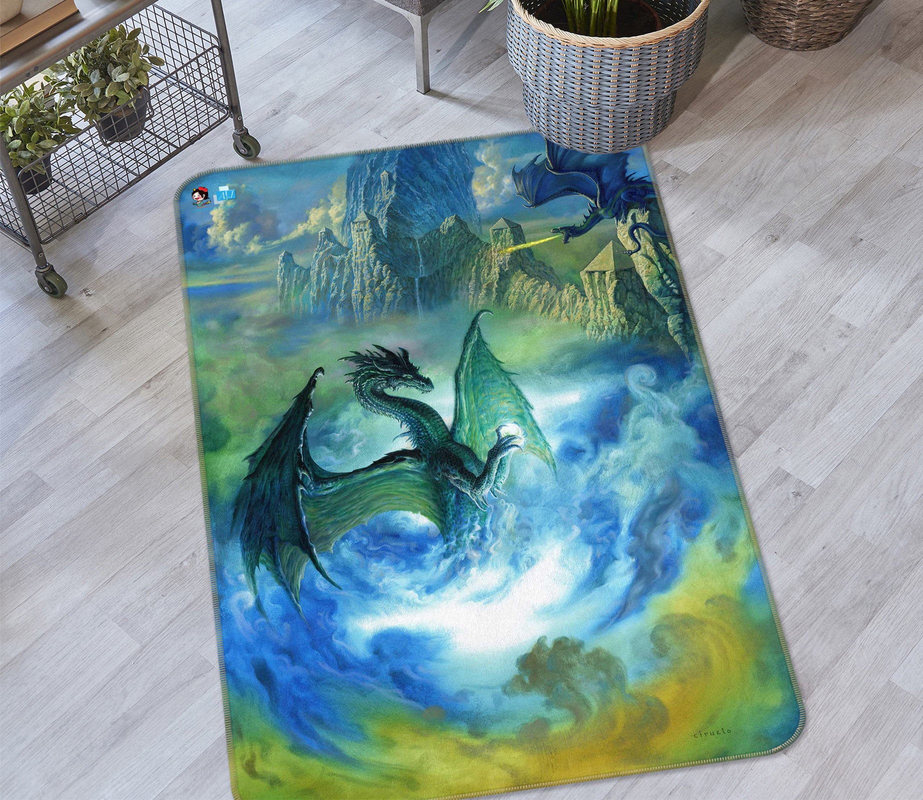 3D Blue Cloud Mist Dragon 6045 Ciruelo Rug Non Slip Rug Mat