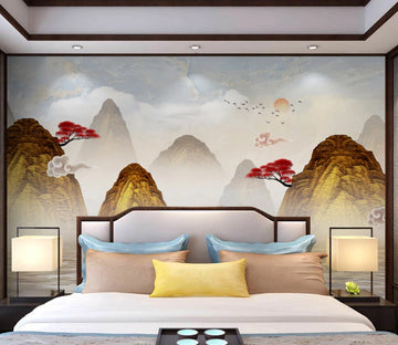 3D Mountain Red Tree WC2284 Wall Murals