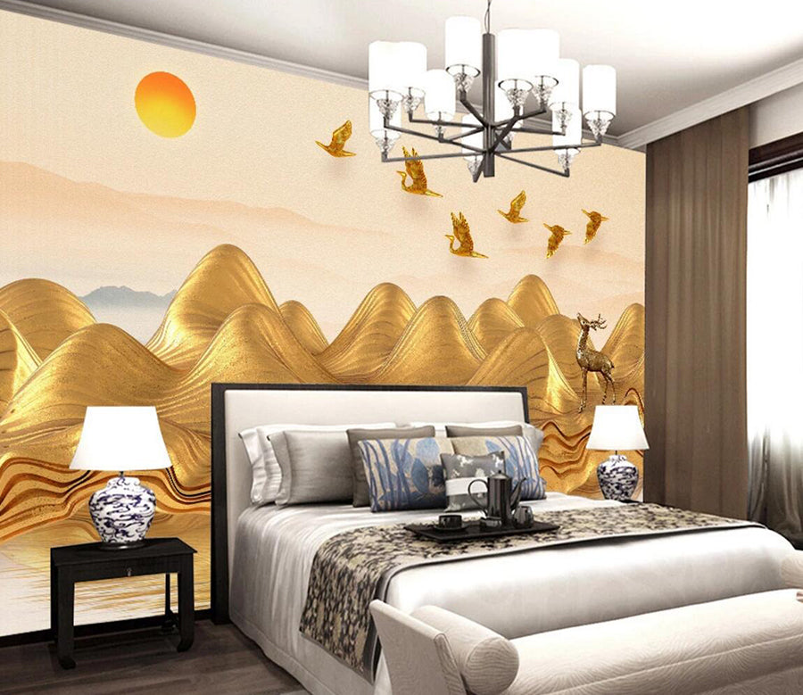 3D Golden Deer Goose WC812 Wall Murals