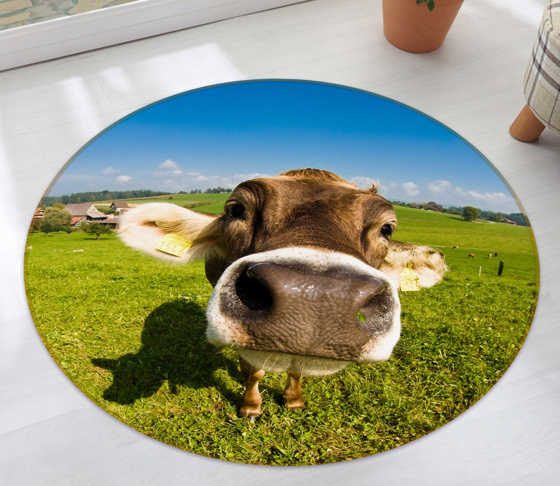 3D Cattle 37198 Animal Round Non Slip Rug Mat