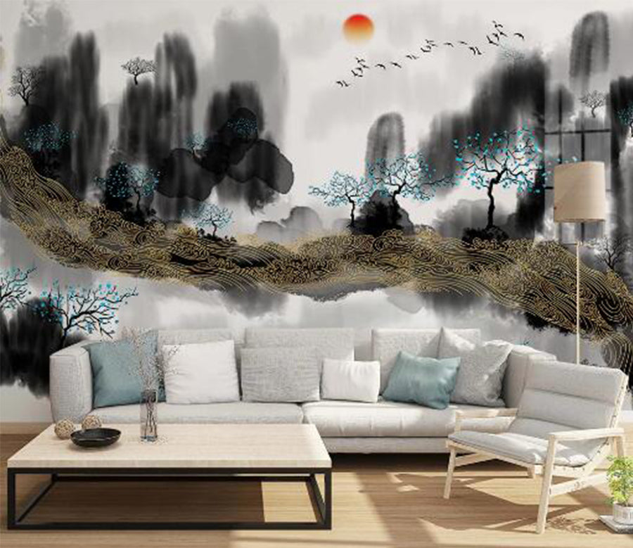 3D Black Mountain WC1786 Wall Murals