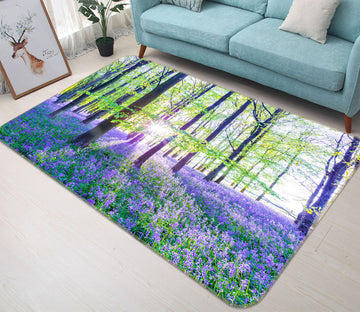 3D Purple Blue Flowers Forest 83263 Assaf Frank Rug Non Slip Rug Mat