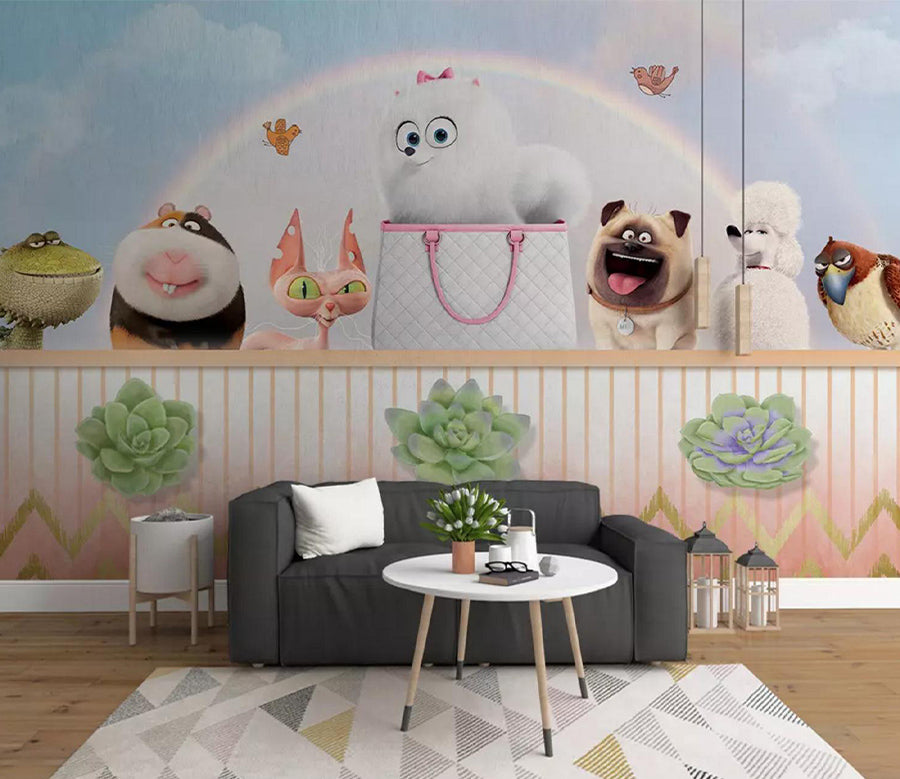 3D Rainbow Puppy WC729 Wall Murals