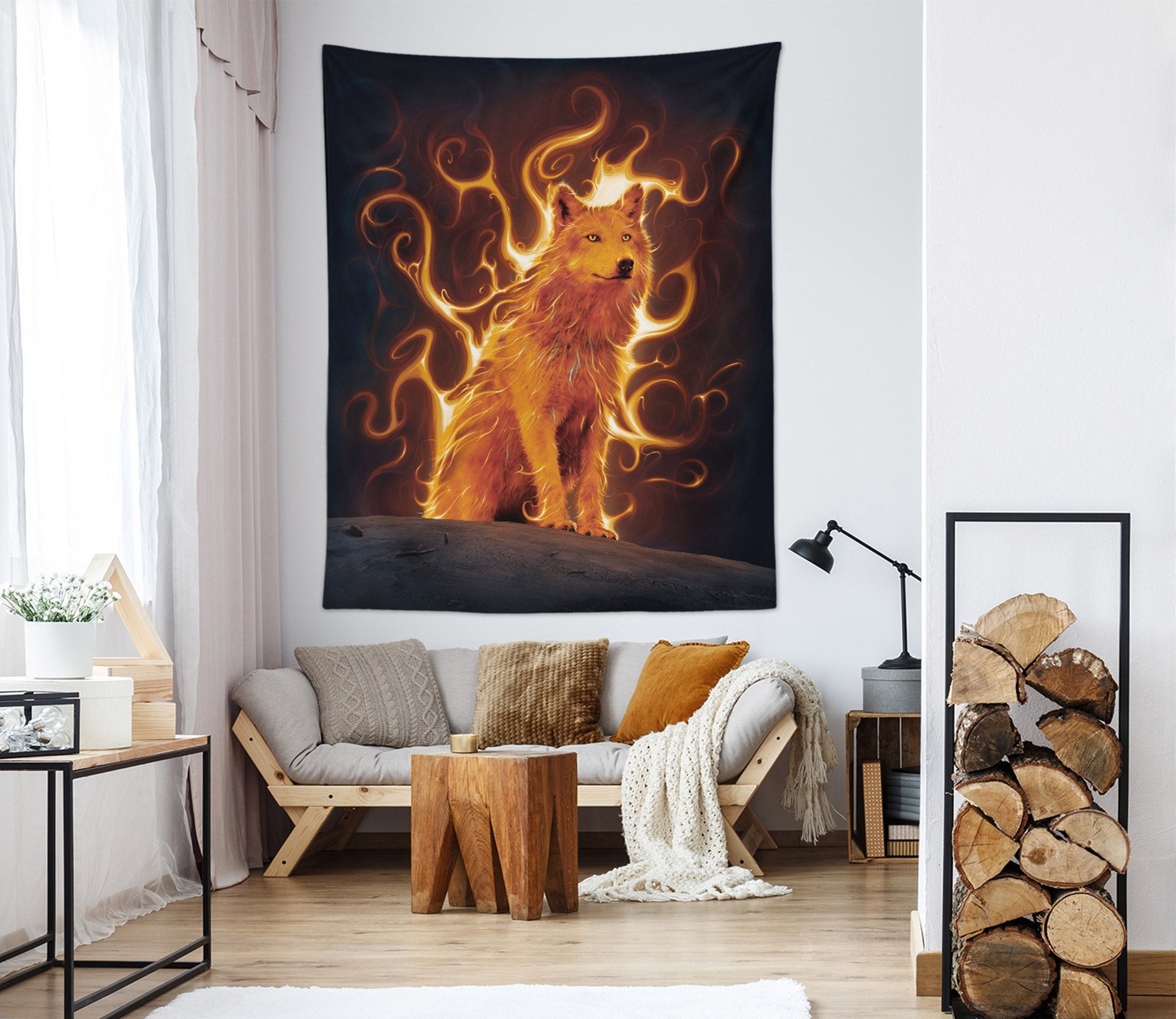 3D Flame Wolf 11724 Vincent Tapestry Hanging Cloth Hang