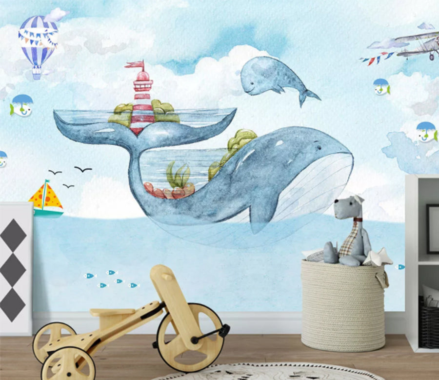 3D Blue Whale WC1041 Wall Murals