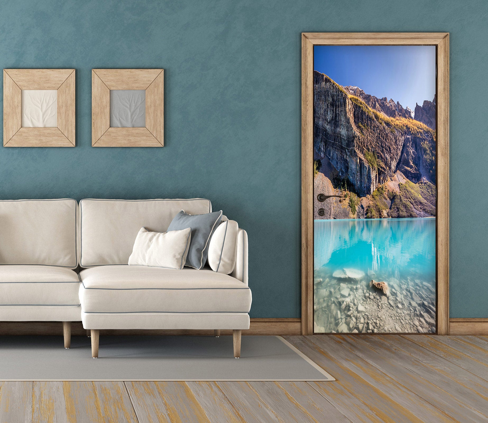 3D Blue Lake Mountain 159 Door Mural