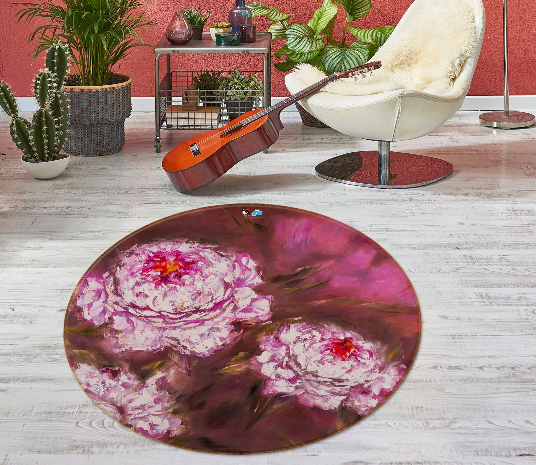 3D Pink Flower 741 Skromova Marina Rug Round Non Slip Rug Mat