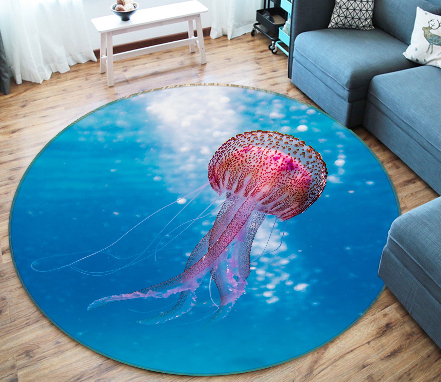 3D Jellyfish 81272 Animal Round Non Slip Rug Mat