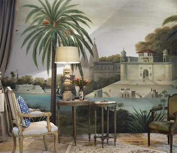 3D BEACH CASTLE 1418 WALL MURALS 261cmW 275cmH 3 panels Canvas AJ Wallpaper 