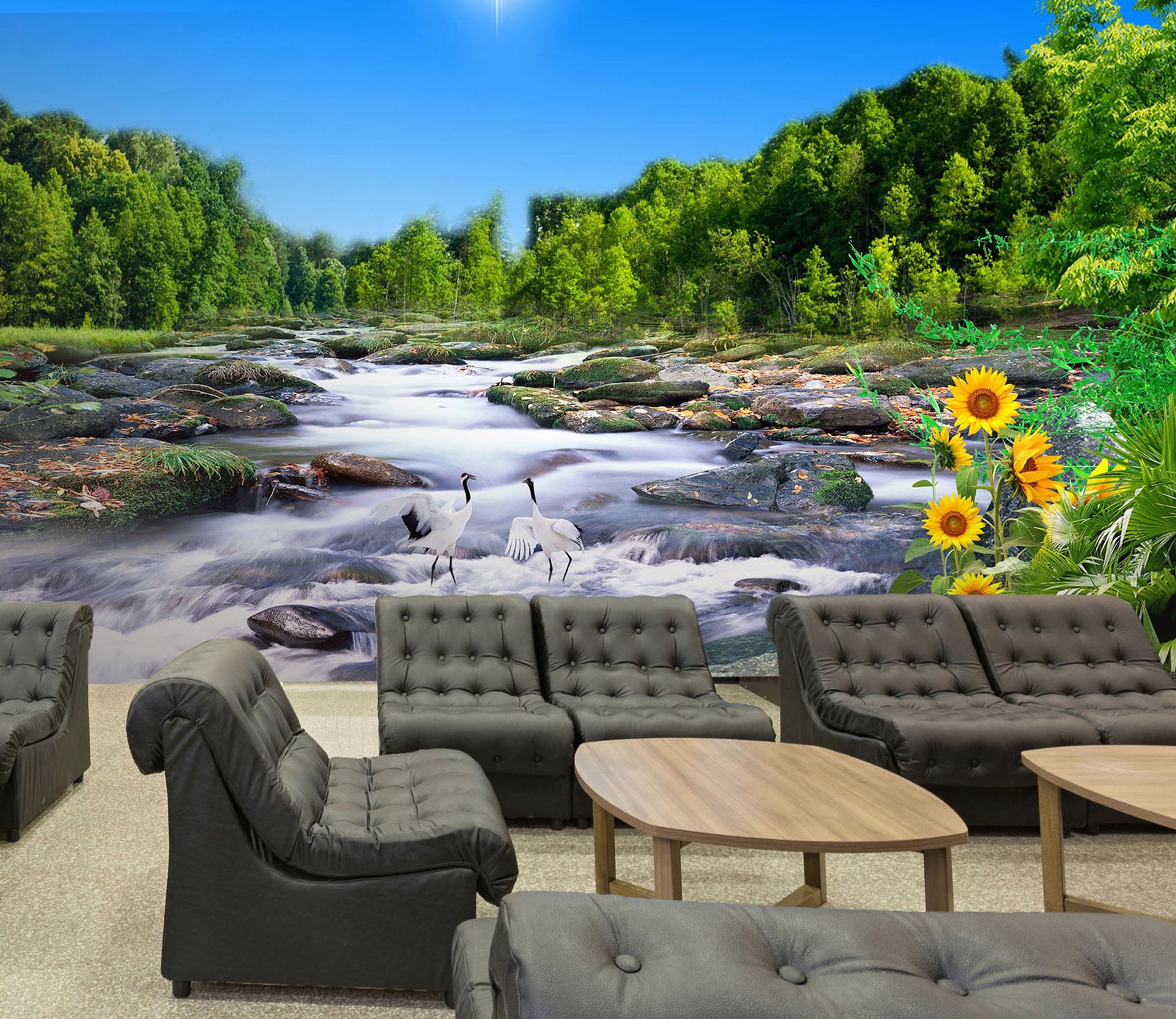 3D River Ccrane Forest 11 Wall Murals Wallpaper AJ Wallpaper 2 