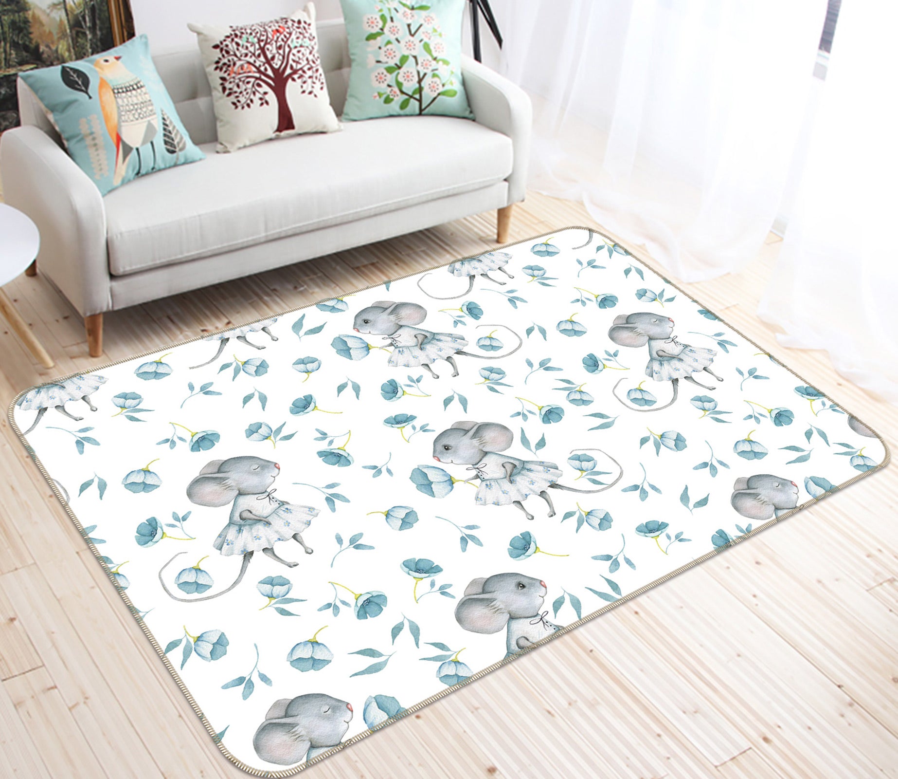 3D Mouse Flower 008 Uta Naumann Rug Non Slip Rug Mat