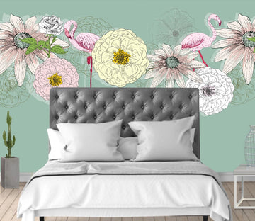 3D Flamingo Peony WC1478 Wall Murals