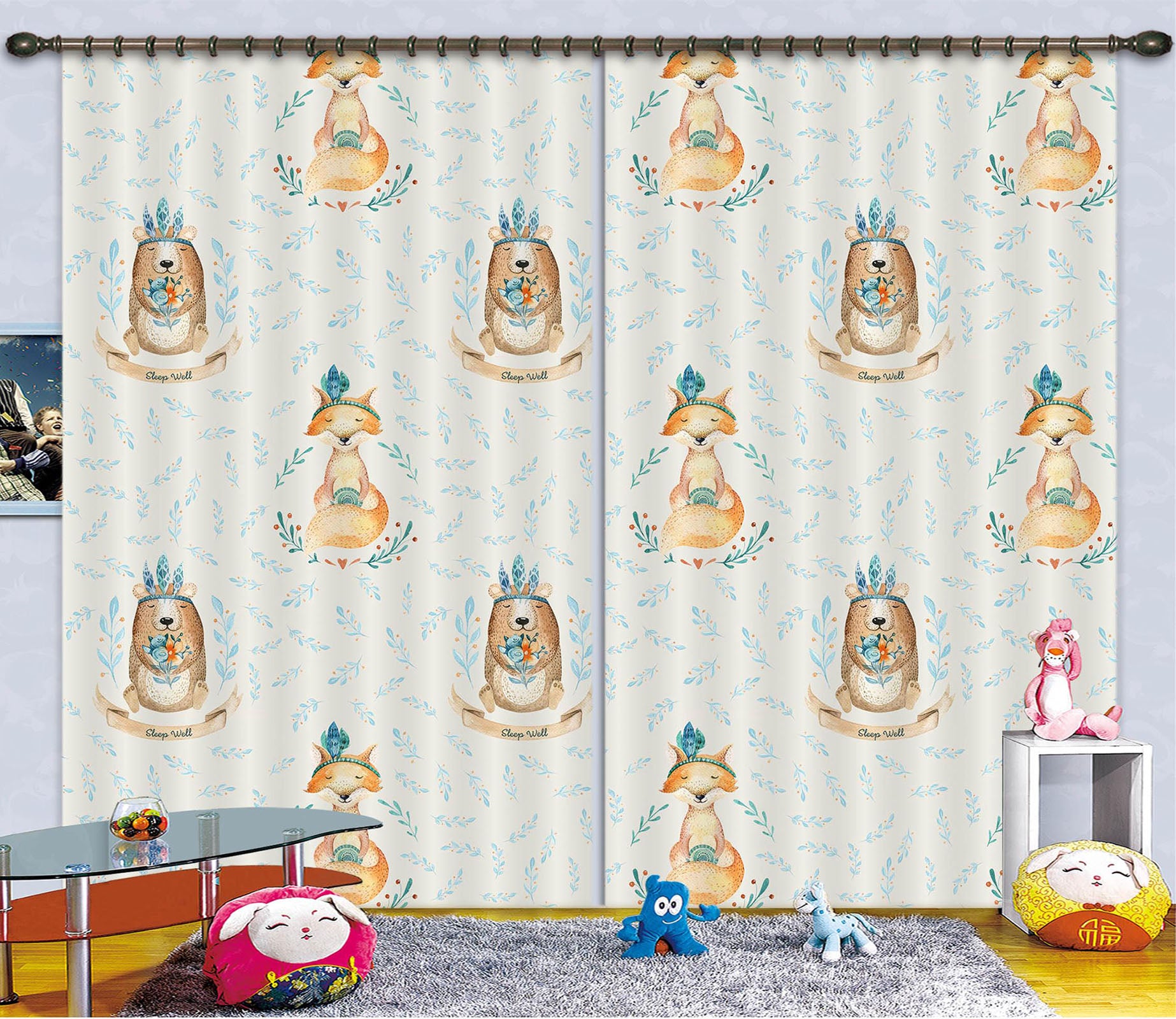 3D Bear Fox 121 Uta Naumann Curtain Curtains Drapes