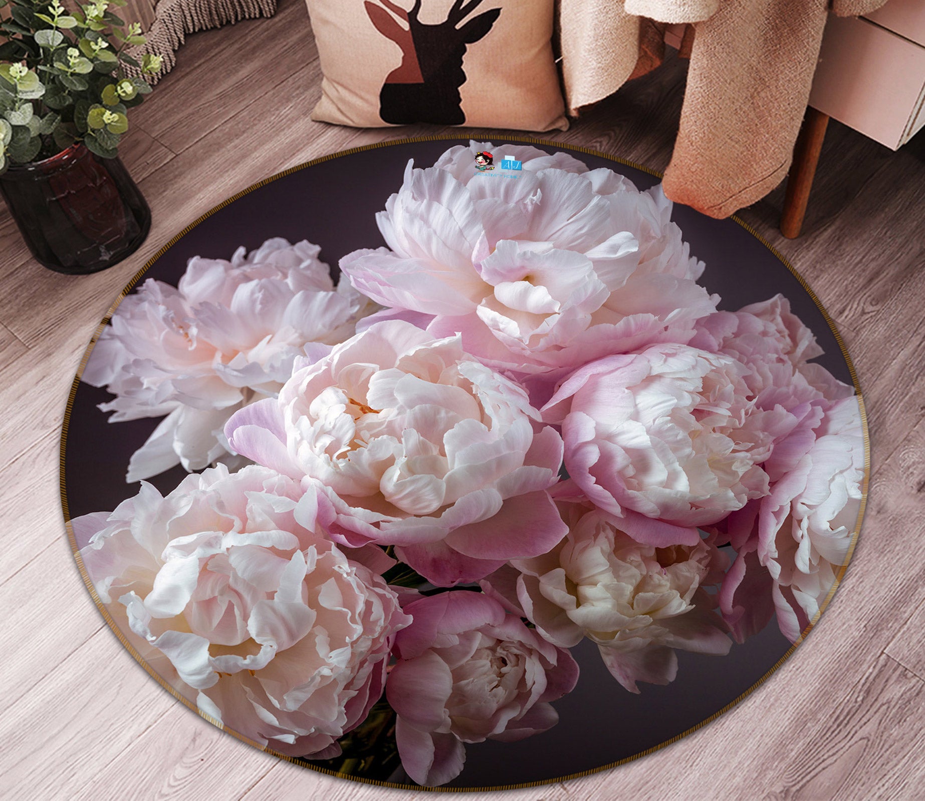 3D Pink Bouquet 7522 Assaf Frank Rug Round Non Slip Rug Mat