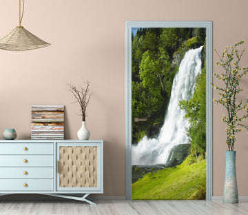 3D Cliff Tree Waterfall 066 Door Mural