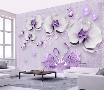 3D Purple Swan WC423 Wall Murals