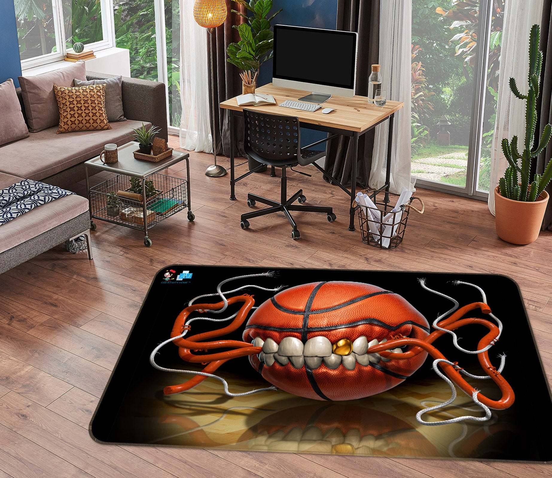 3D Basketball Teeth Wire 4100 Tom Wood Rug Non Slip Rug Mat