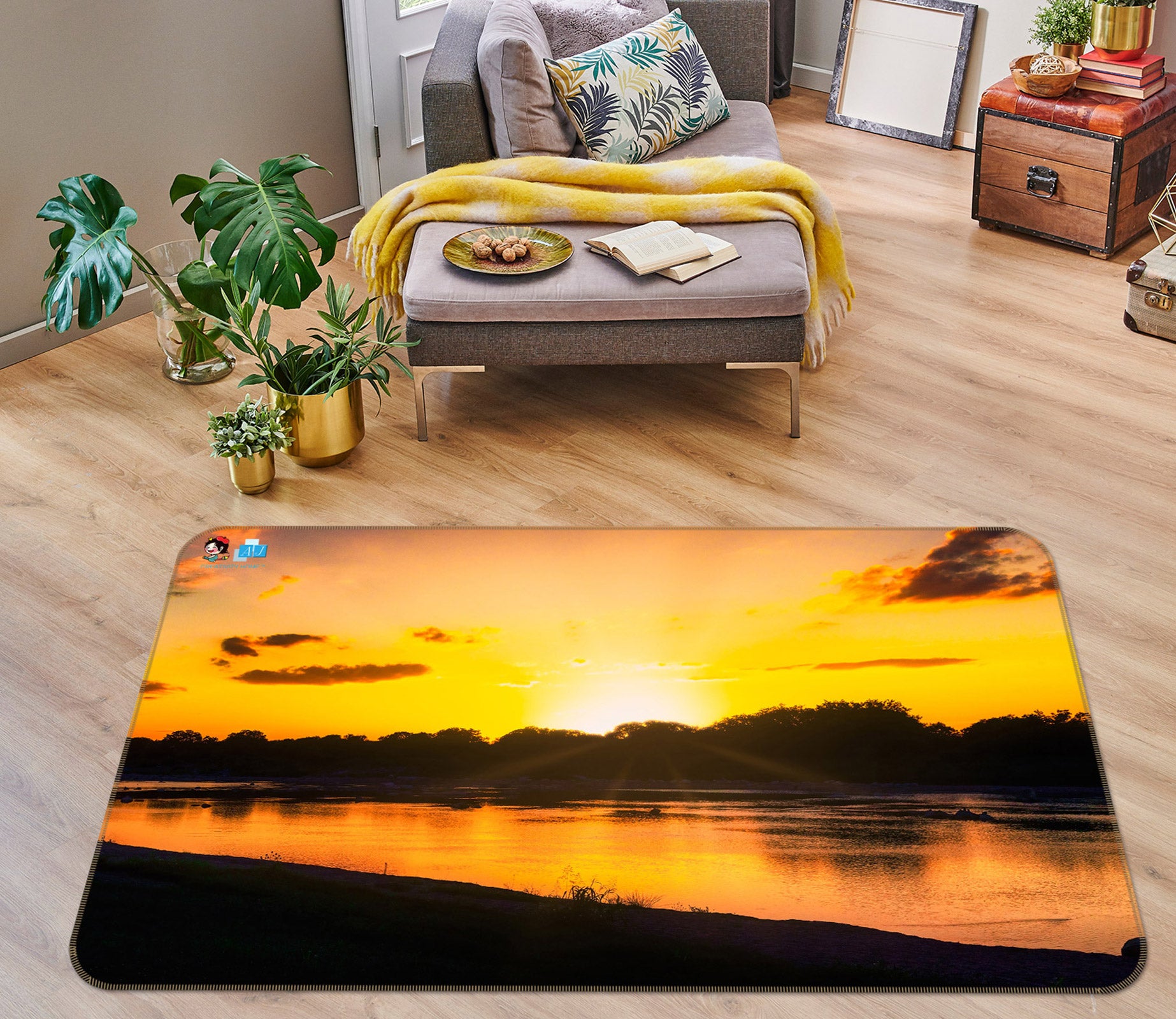 3D Sunset Lake 5123 Beth Sheridan Rug Non Slip Rug Mat