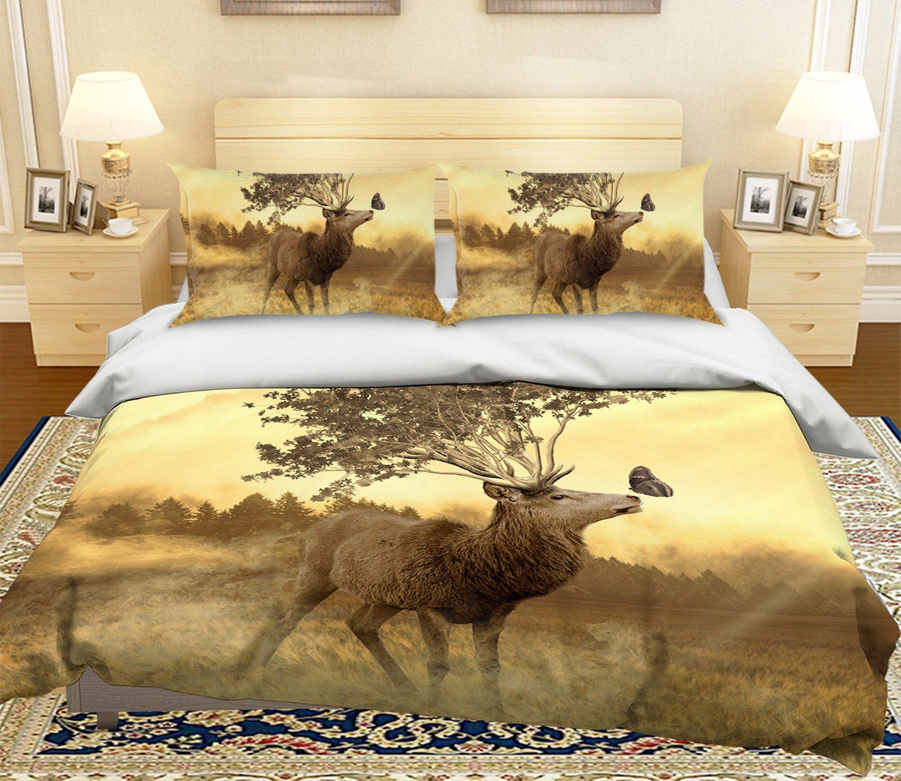 3D Grassland Elk 1955 Bed Pillowcases Quilt Quiet Covers AJ Creativity Home 