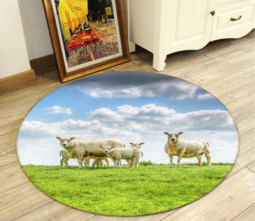 3D Little Sheep Grazing 092 Animal Round Non Slip Rug Mat Mat AJ Creativity Home 