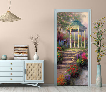 3D Pavilion Colored Flowers 039 Door Mural