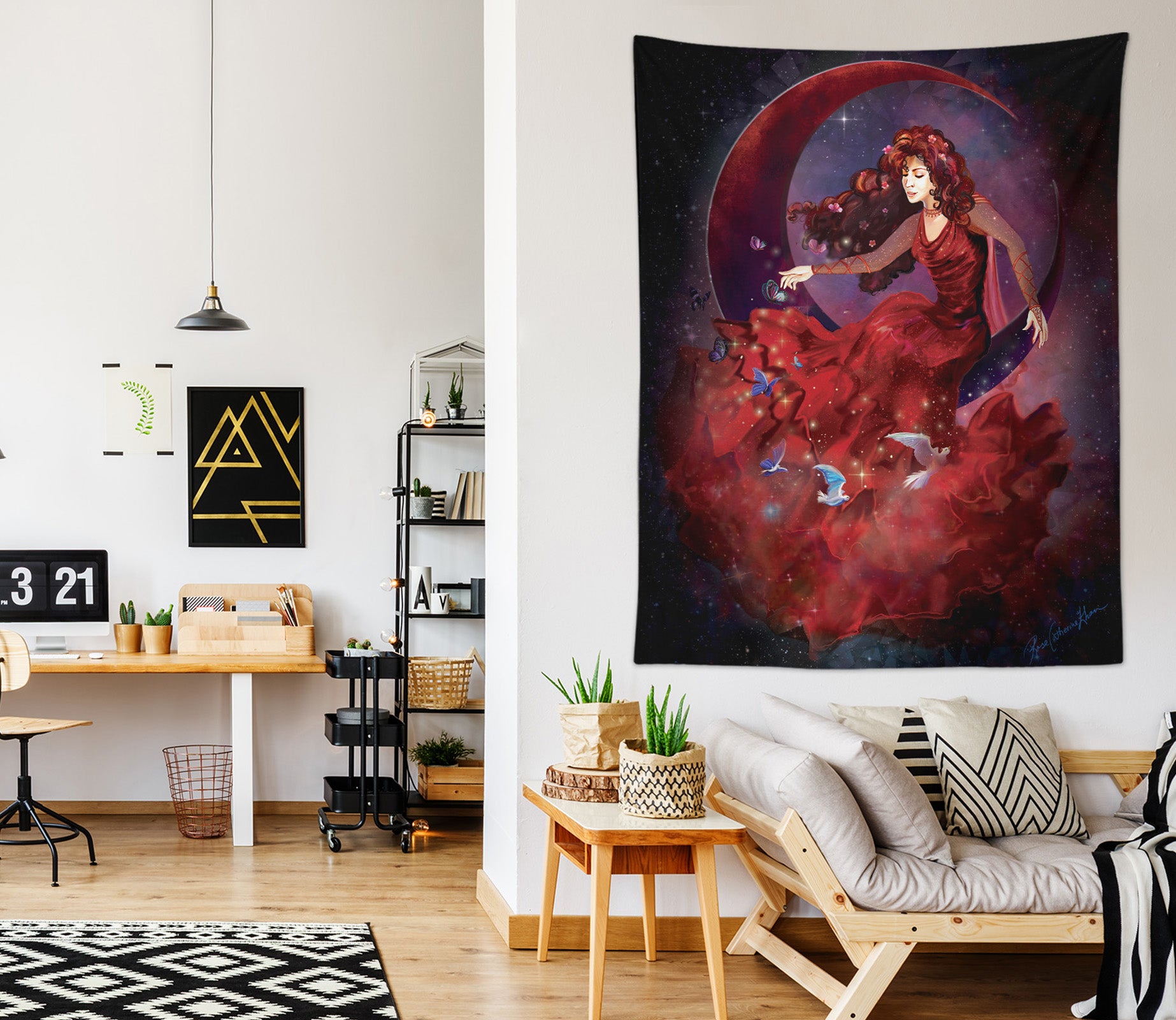 3D Moon Red Fairy 5215 Rose Catherine Khan Tapestry Hanging Cloth Hang