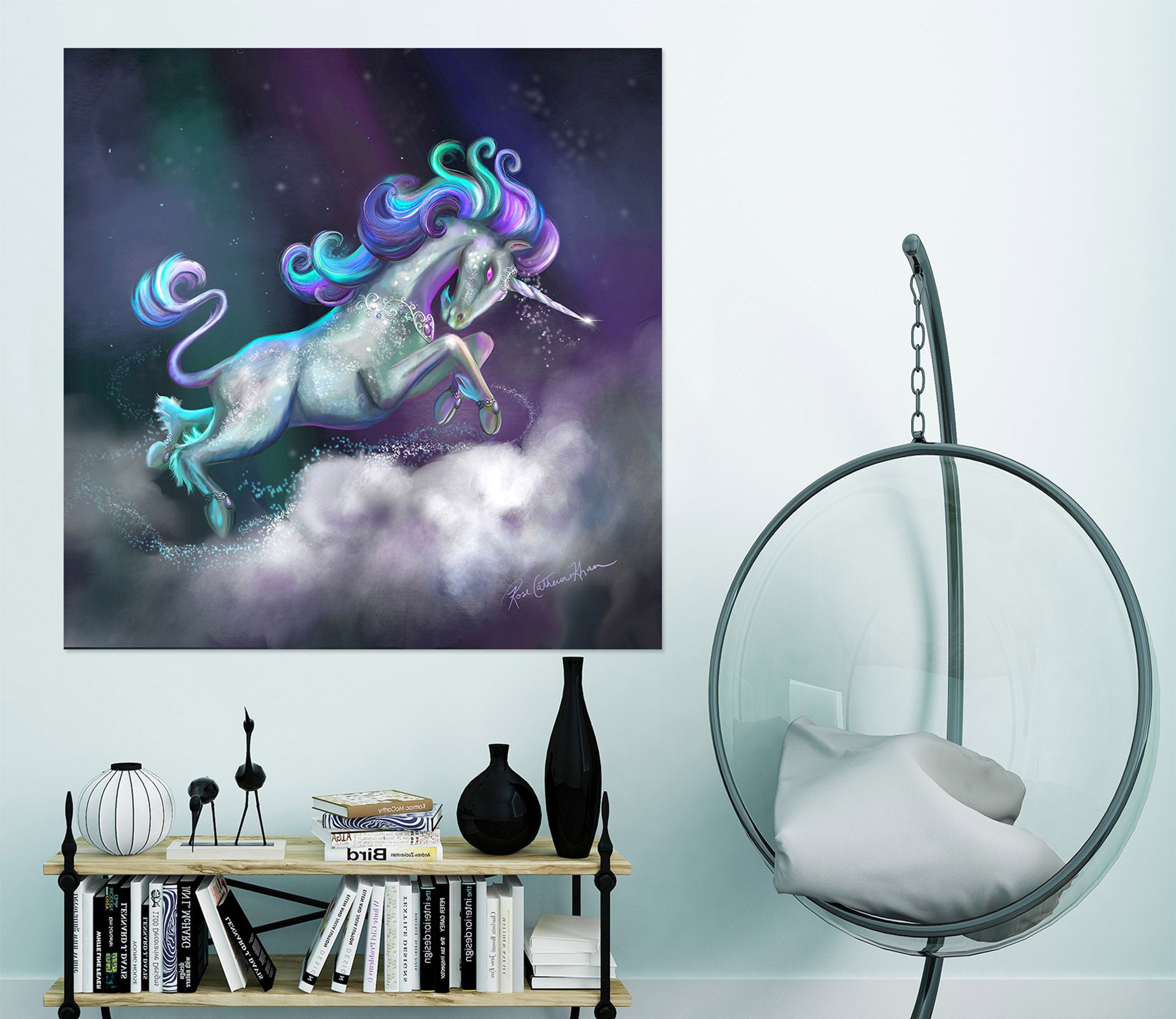 3D White Horse 111 Rose Catherine Khan Wall Sticker