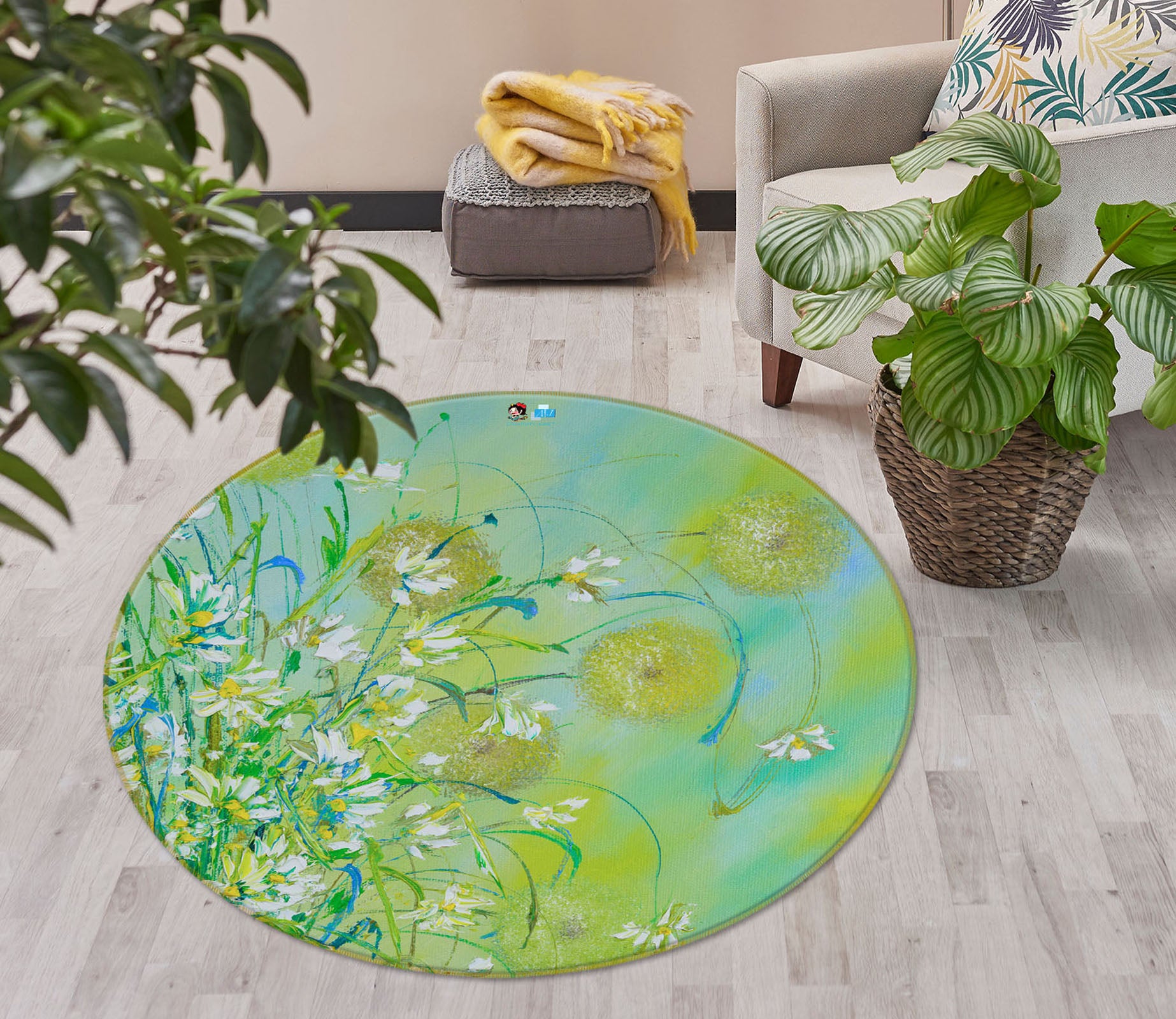 3D Green Flower Ball 829 Skromova Marina Rug Round Non Slip Rug Mat