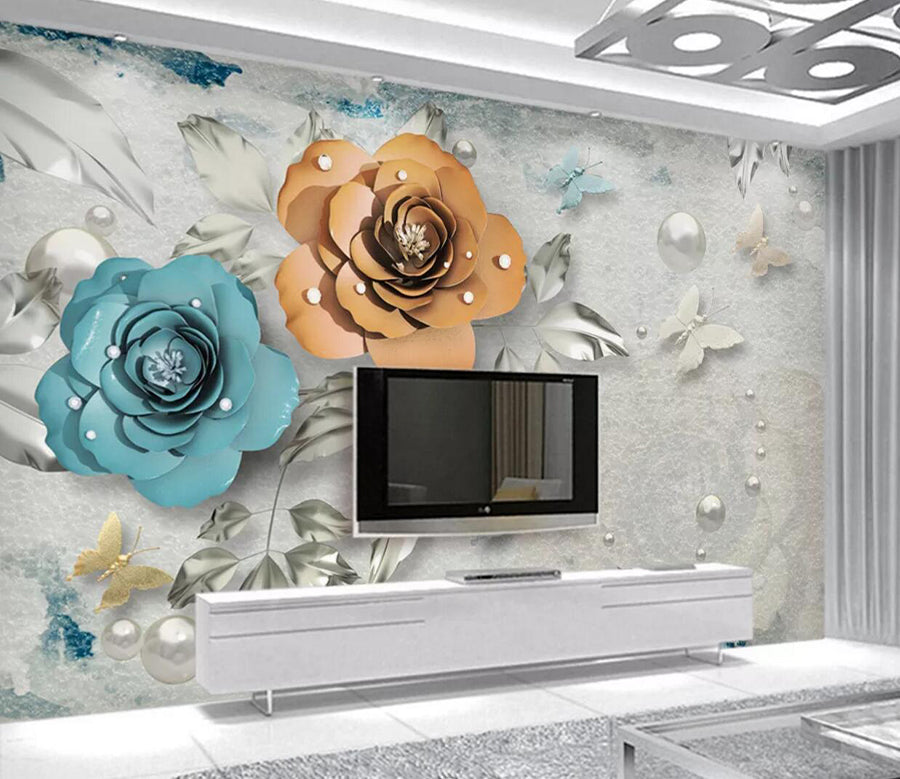 3D Blue Rose Pearl WC2721 Wall Murals