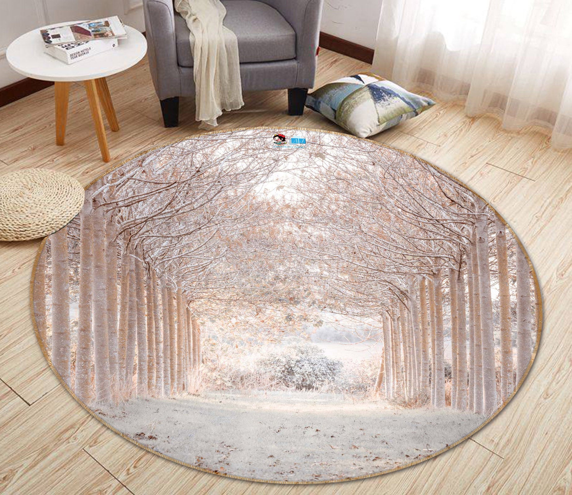 3D Snow Tree 7335 Assaf Frank Rug Round Non Slip Rug Mat