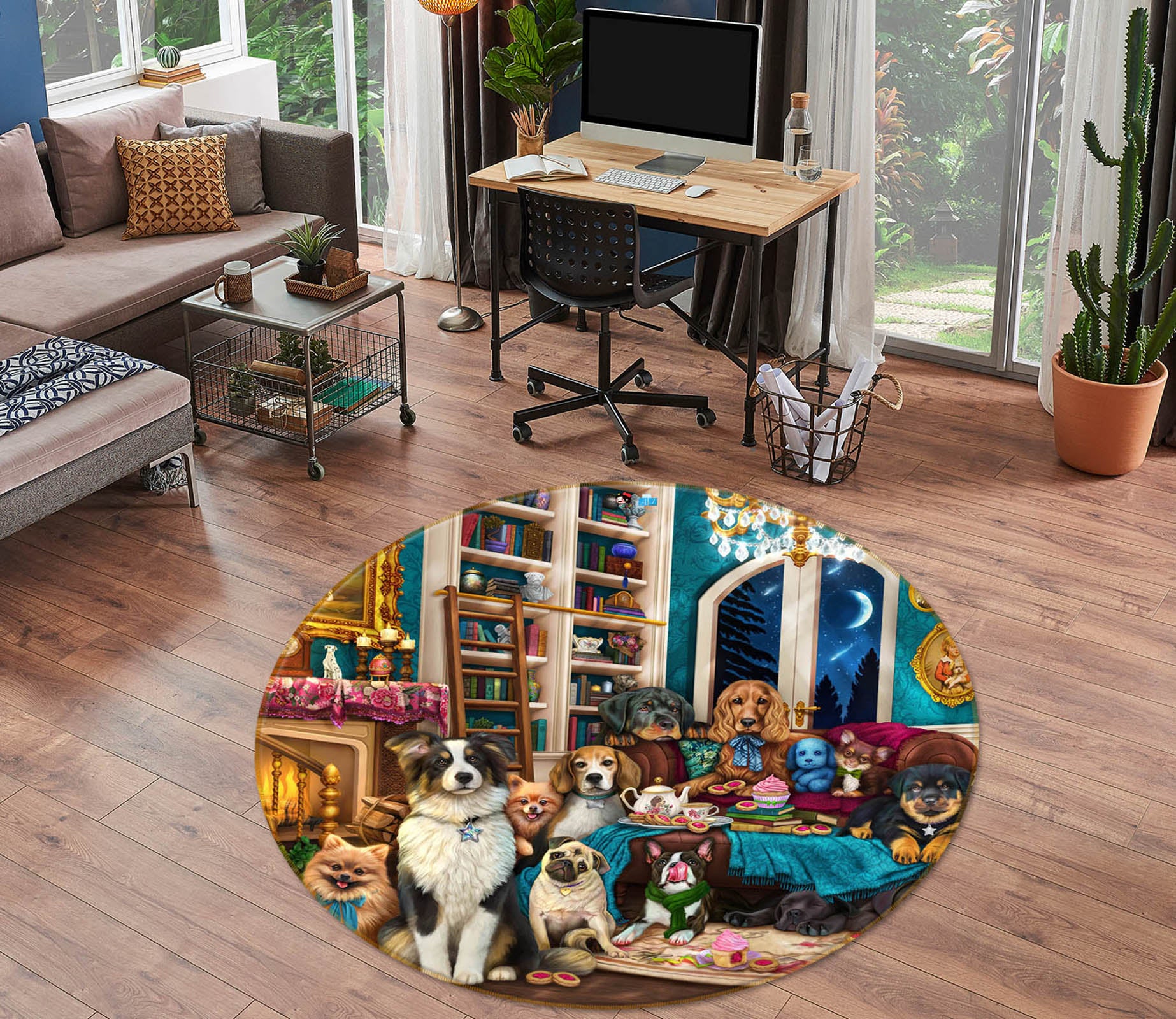 3D Pet Party 8897 Brigid Ashwood Rug Round Non Slip Rug Mat