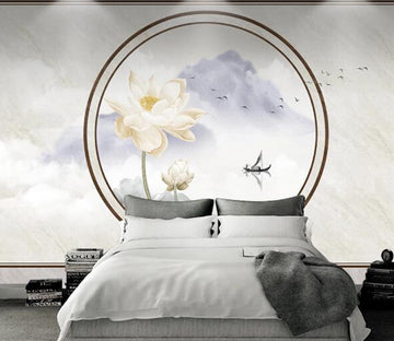 3D Lotus Boat WC1735 Wall Murals