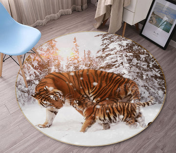 3D Tiger Snowfield 82055 Animal Round Non Slip Rug Mat