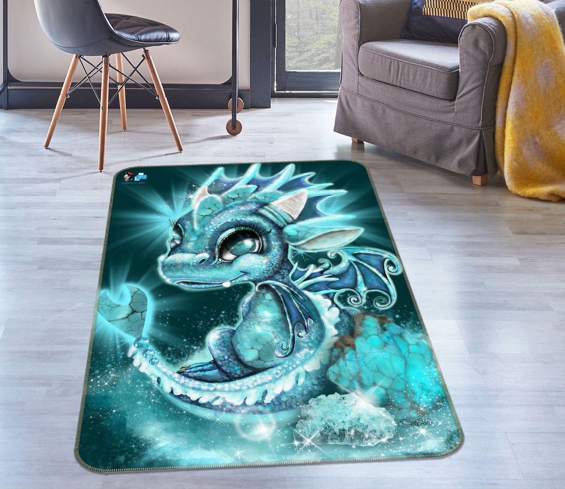 3D Blue Cute Dragon 8543 Sheena Pike Rug Non Slip Rug Mat