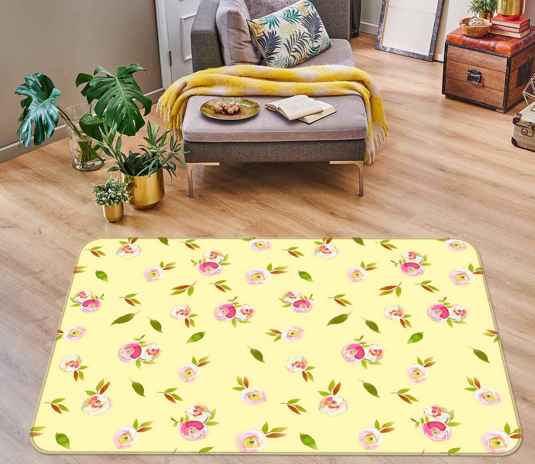 3D Yellow Flower 045 Uta Naumann Rug Non Slip Rug Mat