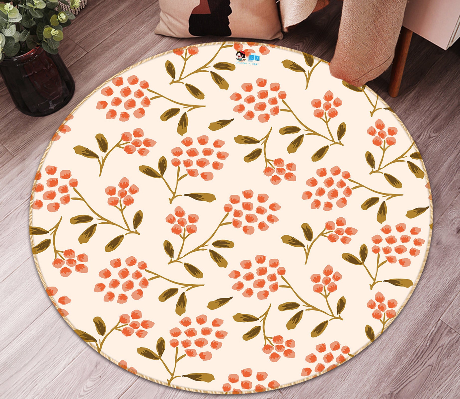 3D Red Polka Dot Flower 10537 Kashmira Jayaprakash Rug Round Non Slip Rug Mat