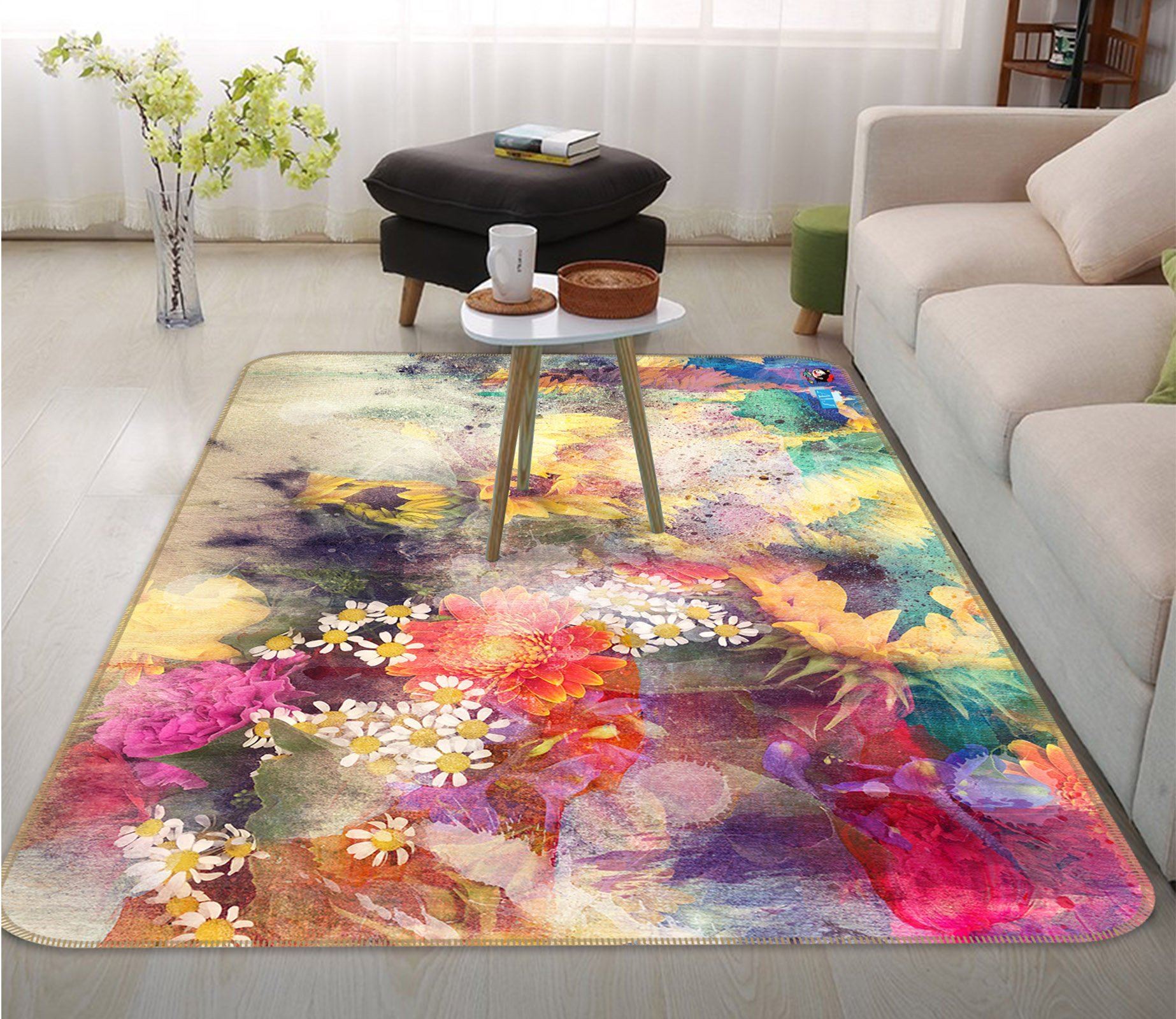 3D Flower Colored Texture 3571 Non Slip Rug Mat Mat AJ Creativity Home 