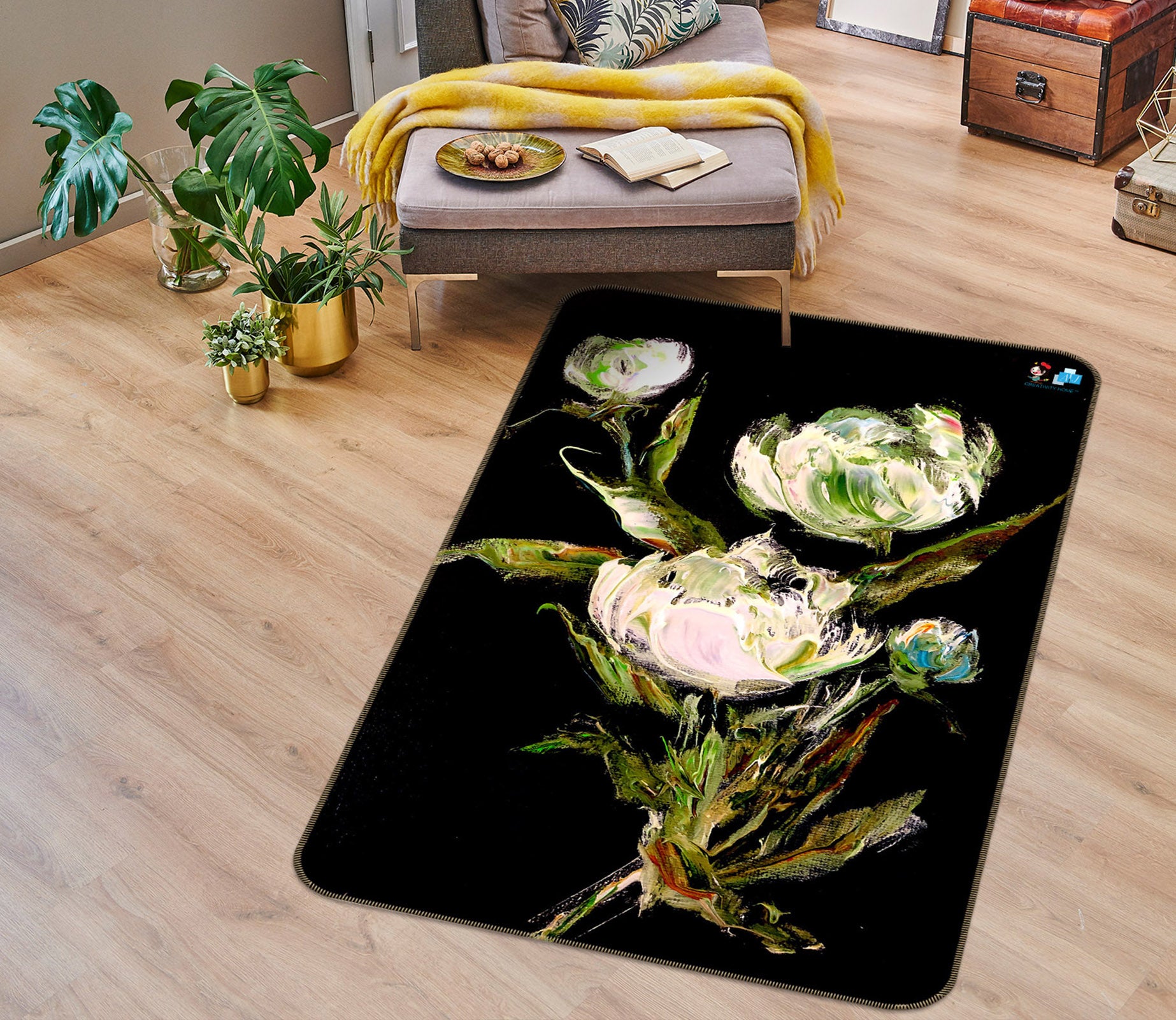 3D Hand Painted Flowers 1290 Skromova Marina Rug Non Slip Rug Mat