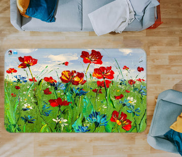 3D Red Flower Grass 1247 Skromova Marina Rug Non Slip Rug Mat