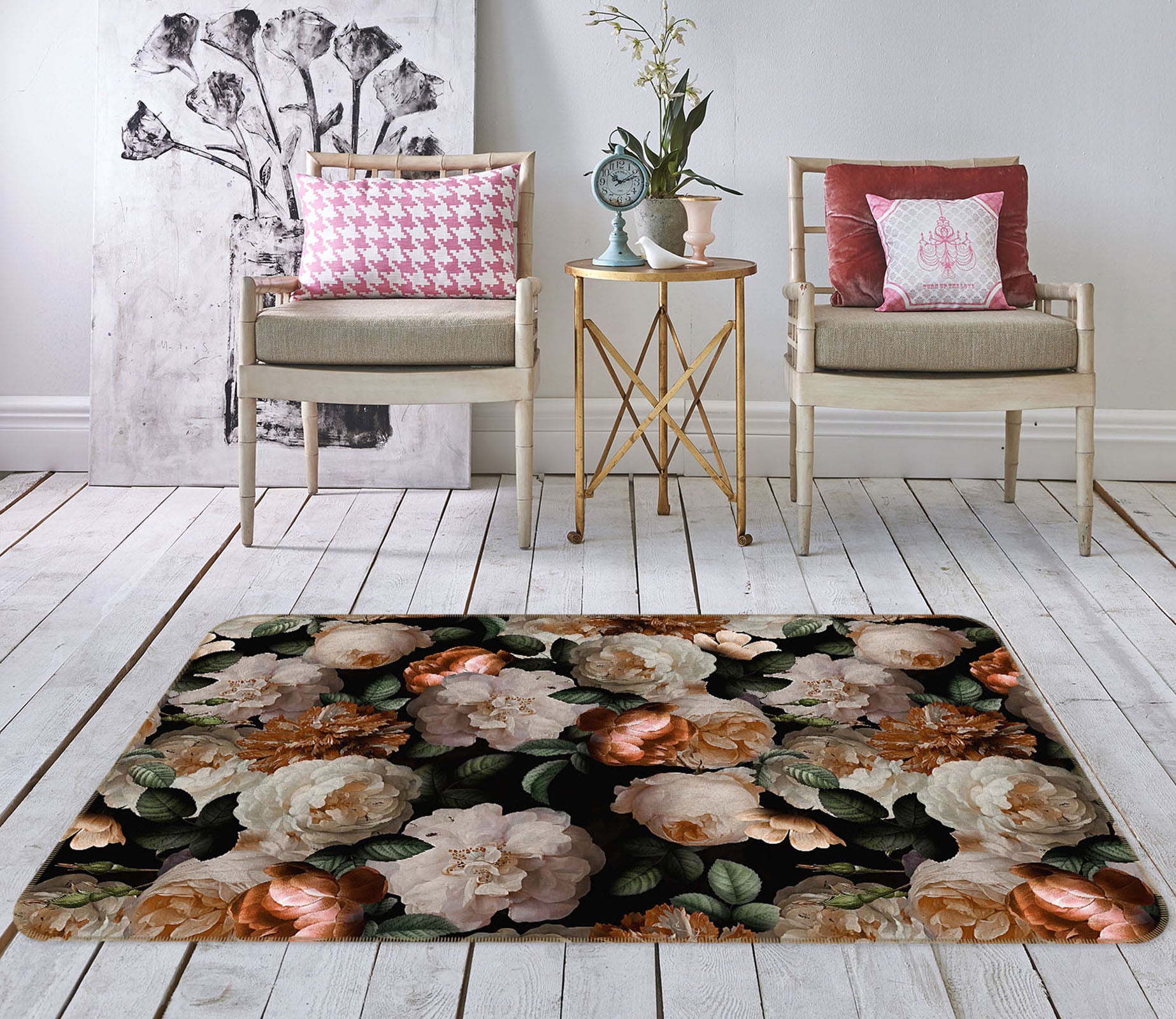 3D White Flowers 108 Uta Naumann Rug Non Slip Rug Mat