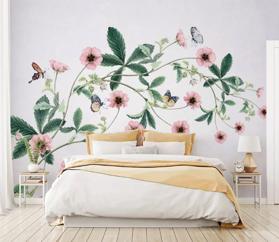 3D Plum Bee Butterfly WC2068 Wall Murals