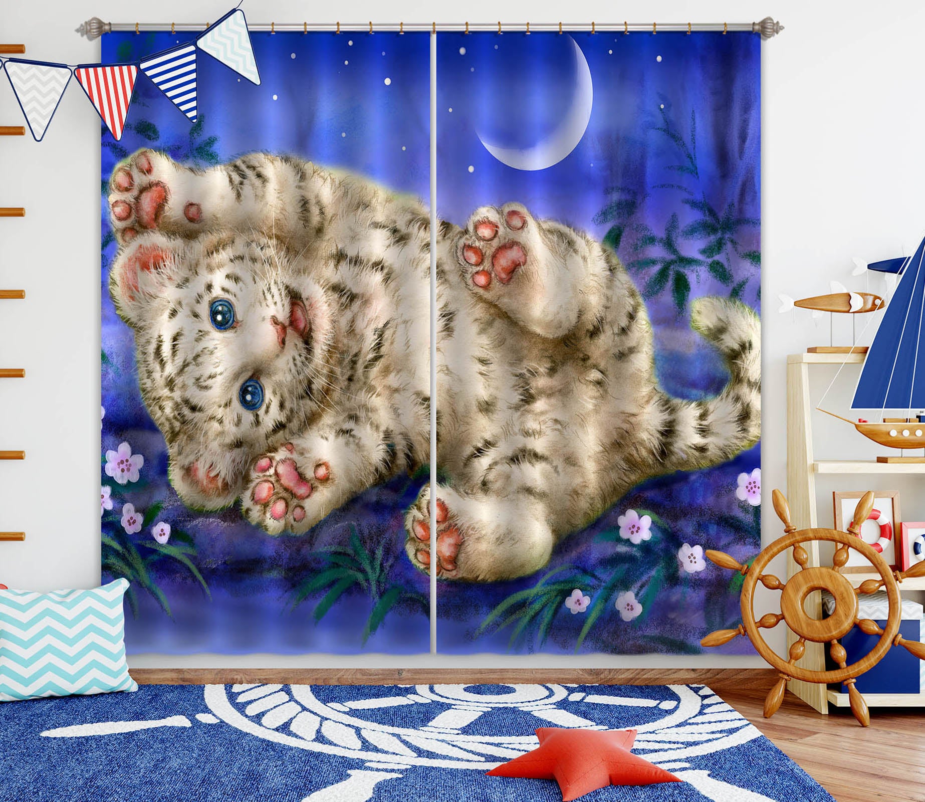 3D Cute Lion Moon 9008 Kayomi Harai Curtain Curtains Drapes