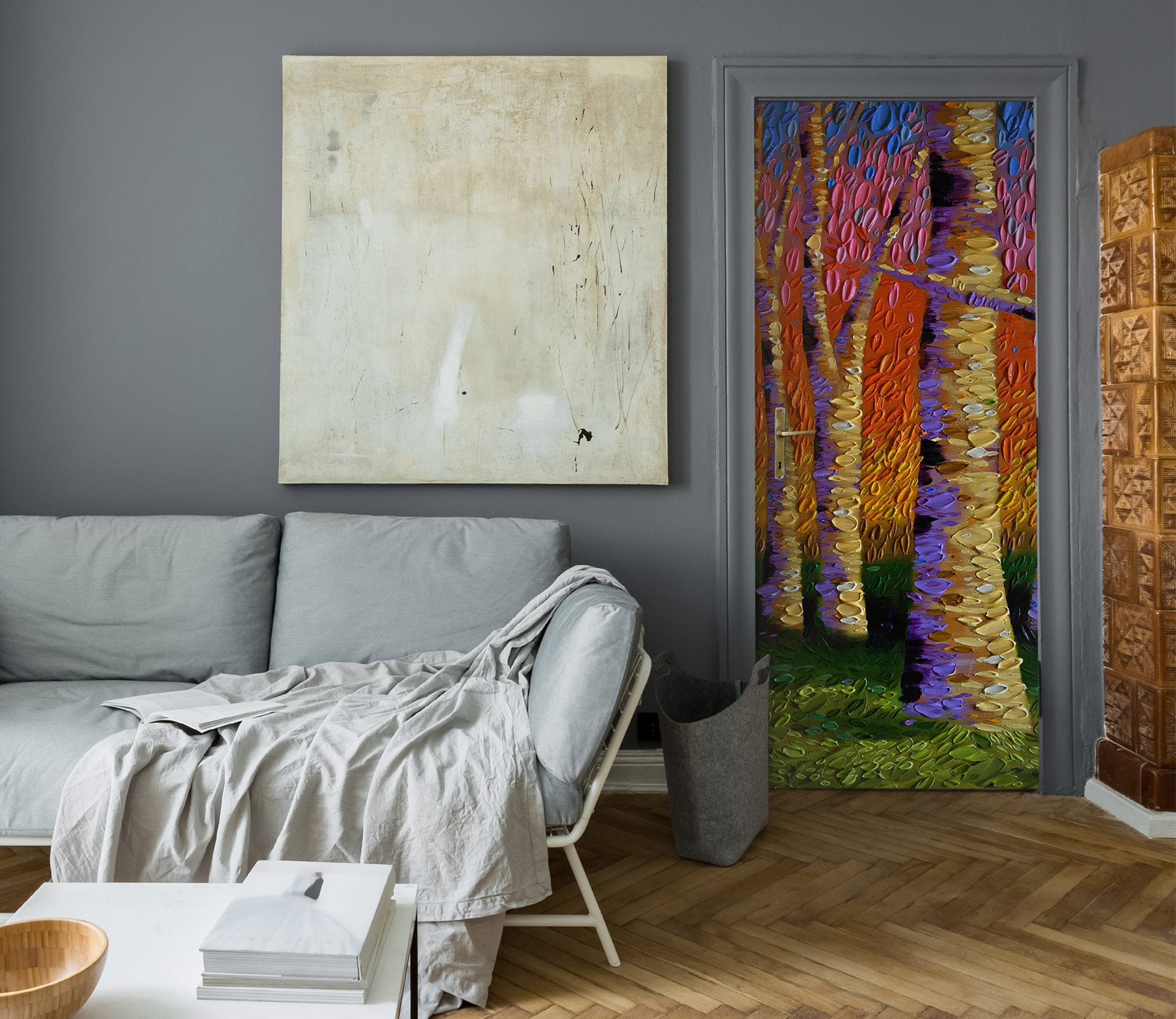 3D Trees Trunk Grass 112223 Dena Tollefson Door Mural