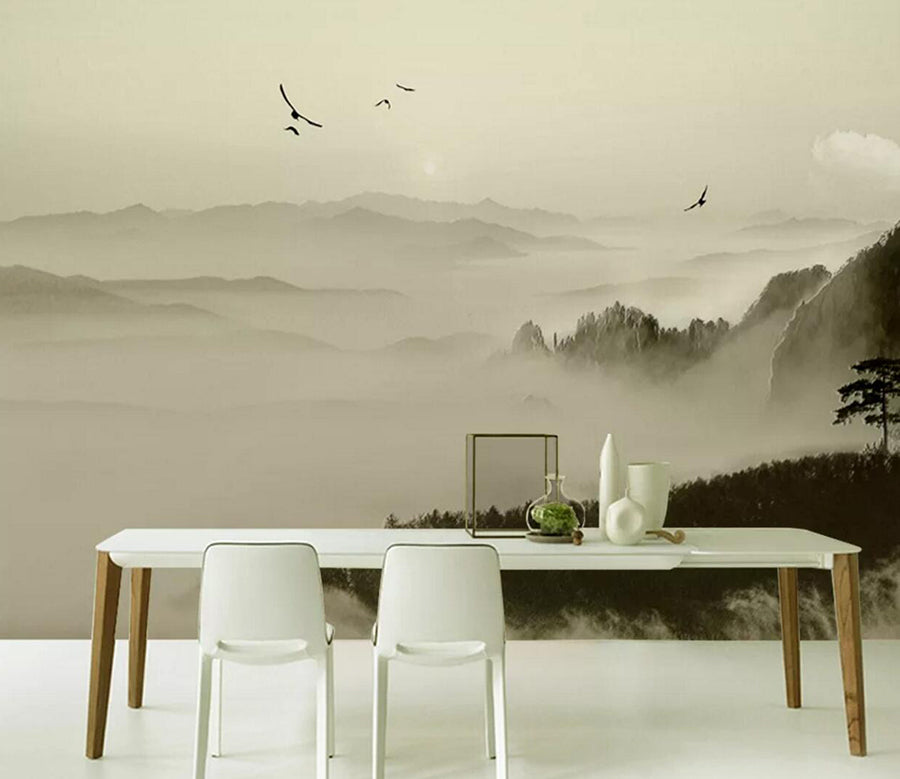 3D Foggy Mountains WC1170 Wall Murals